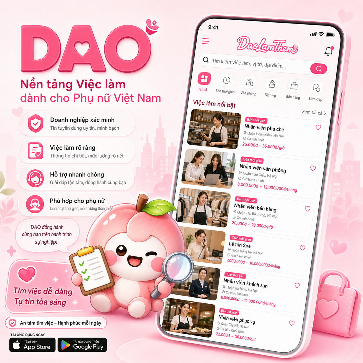 DAO - Nền tảng việc làm dành cho phụ nữ Việt Nam trên daolamthem.com