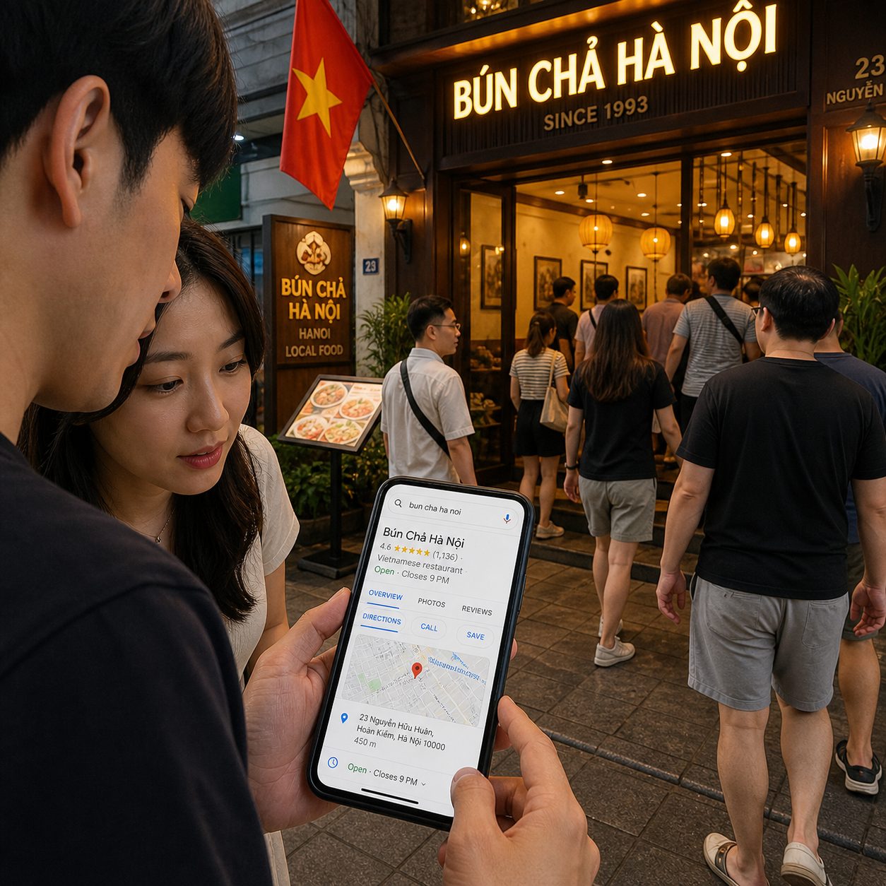 Khách hàng tìm kiếm trên Google Maps và quyết định ghé địa điểm kinh doanh sau khi xem Google Business Profile
